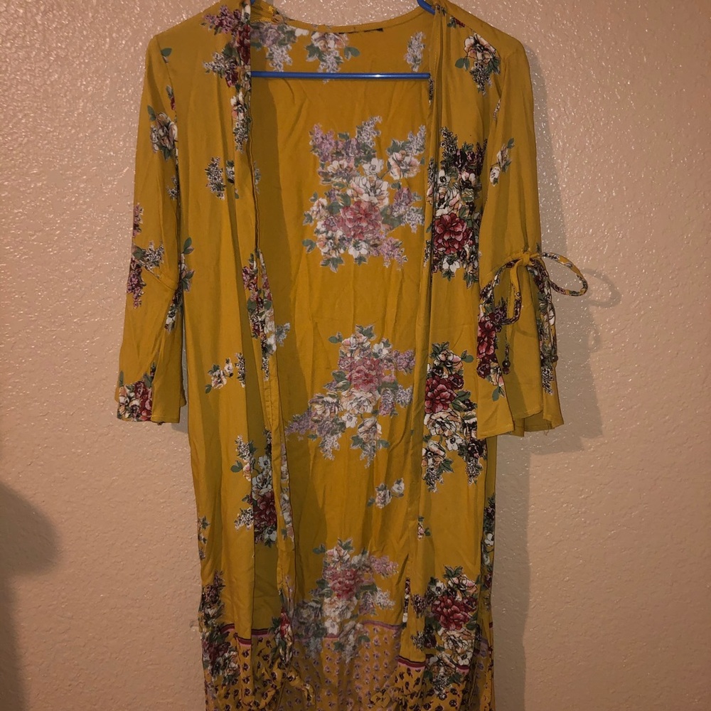 Mustard yellow floral kimono